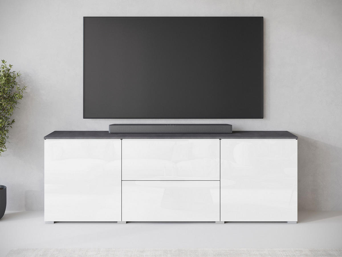 TV-LOWBOARD Vera 180 mit weißer LED Beleuchtung - Weiß Hochglanz/Silberfarben, Holzwerkstoff/Kunststoff (180/62/35cm) - MIRJAN24