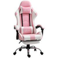 GAMINGSTUHL Massage Lendenkissen Fußstütze Wippfunktion Rosa verbundene Armlehnen - Weiß, Textil (67/127/64cm)
