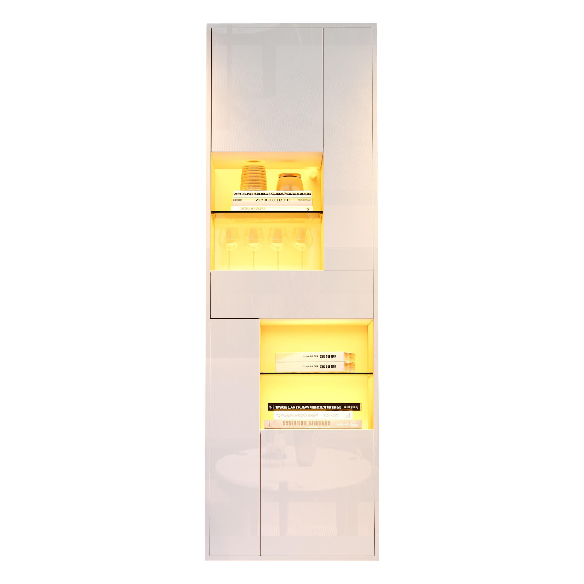 FLIEKS VITRÍNA LED 170cm Bílá Vysoký Lesk 4 Dveře Zásuvka