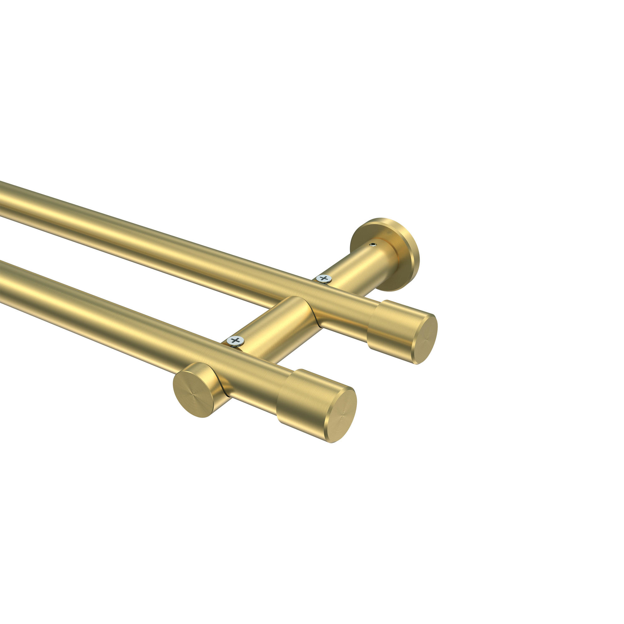 GARDINENSTANGE Platon Santo 420 cm (geteilt in 3 x 140 cm), 2-läufig (ohne Ringe), 20 mm Ø Messing-Optik - Messingfarben, Metall (420cm) - INTERDECO