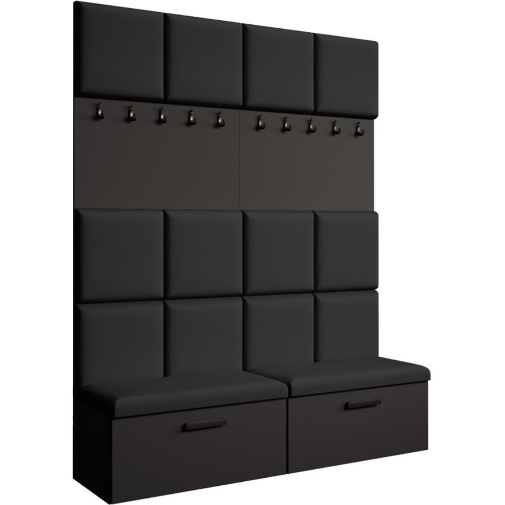 Beautysofa PŘEDSÍŇOVÁ sestava Margaret I+I 162/203/43 s čalouněnými panely a botníkem, černá