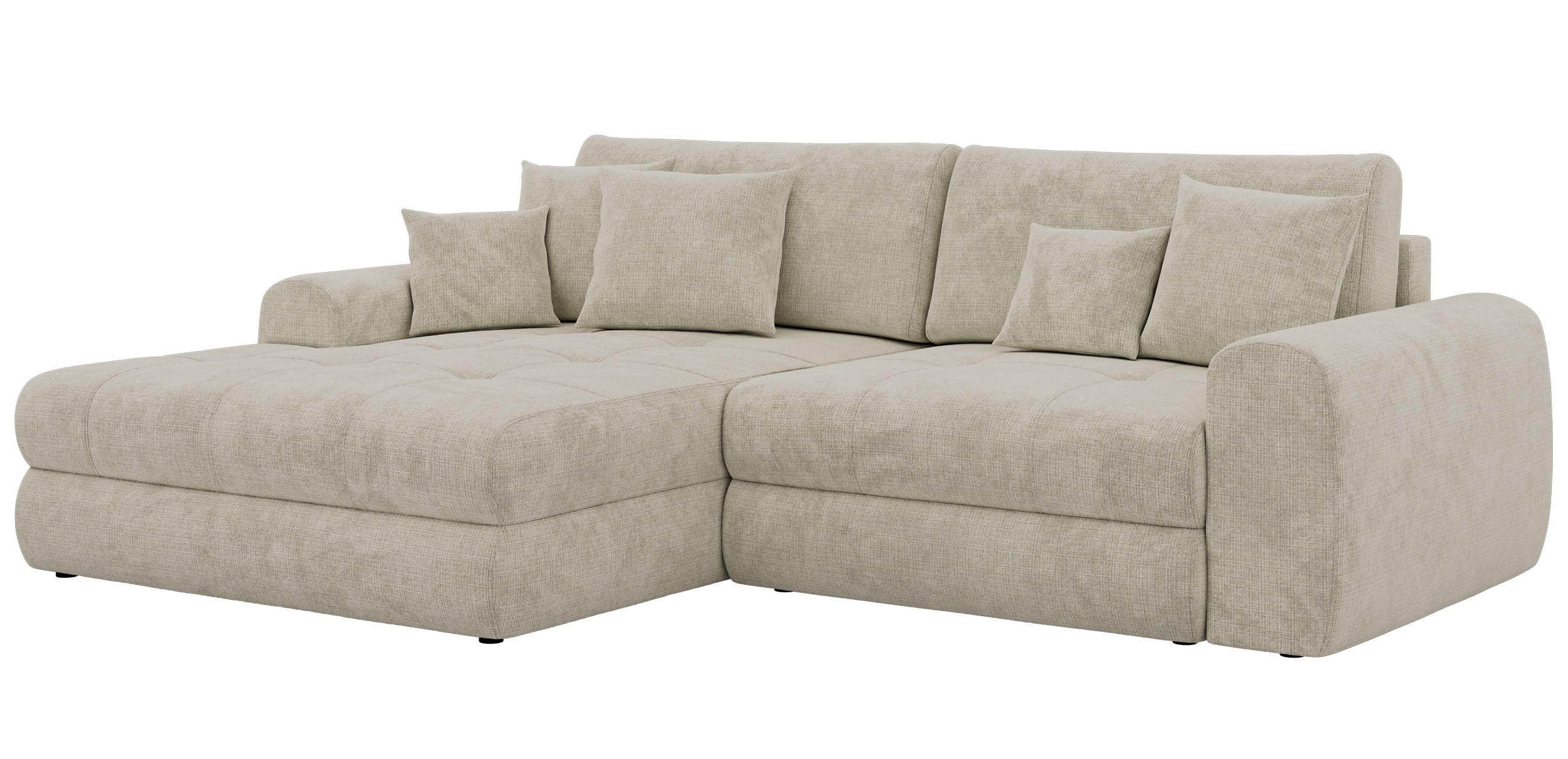 ROHOVÁ SEDAČKA ARELIA L - Krémová Hrubě tkaná žinylka - Pravá - černá/krémová, textil/plast (205/292cm) - MKS