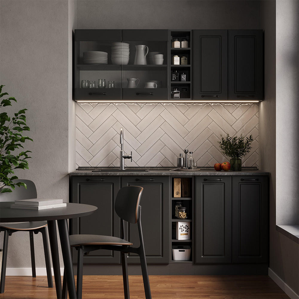 SINGLEKÜCHE R-Line Anthrazit Landhaus/Anthrazit 160 cm ohne Arbeitsplatte - Dunkelgrau/Anthrazit, Holzwerkstoff (160/81.6/46cm) - Vicco