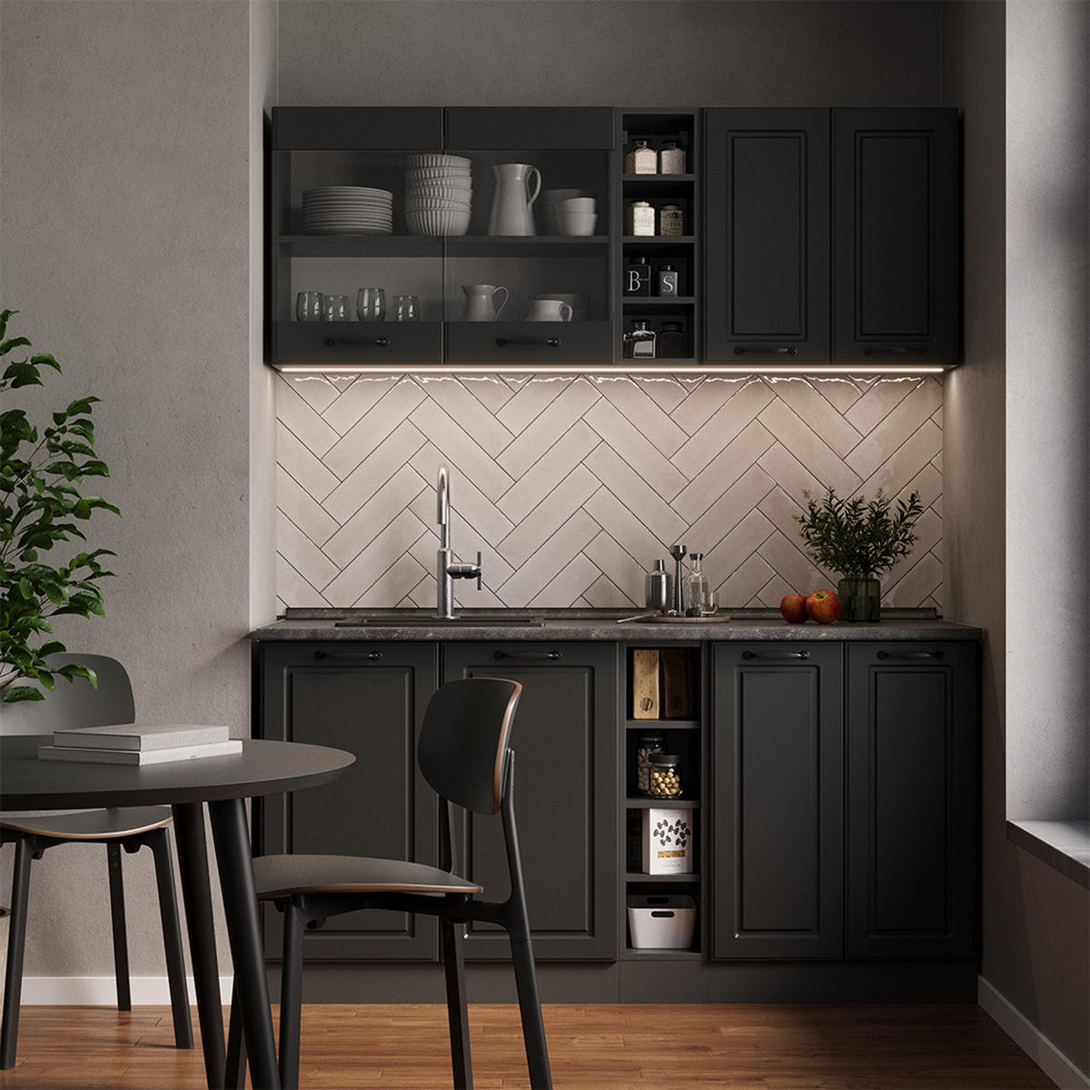 SINGLEKÜCHE R-Line Anthrazit Landhaus/Anthrazit 160 cm ohne Arbeitsplatte - Dunkelgrau/Anthrazit, Holzwerkstoff (160/81.6/46cm) - Vicco