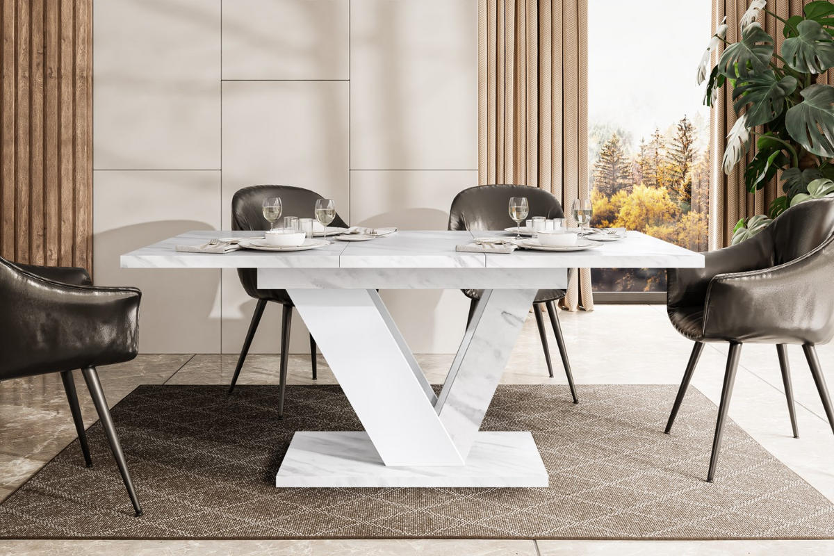 ESSTISCH ausziehbar 120 -160x80x75 cm - Bianco Marble / White -CLASI - Weiß, Holzwerkstoff (120/80/75cm) - ALTDECOR