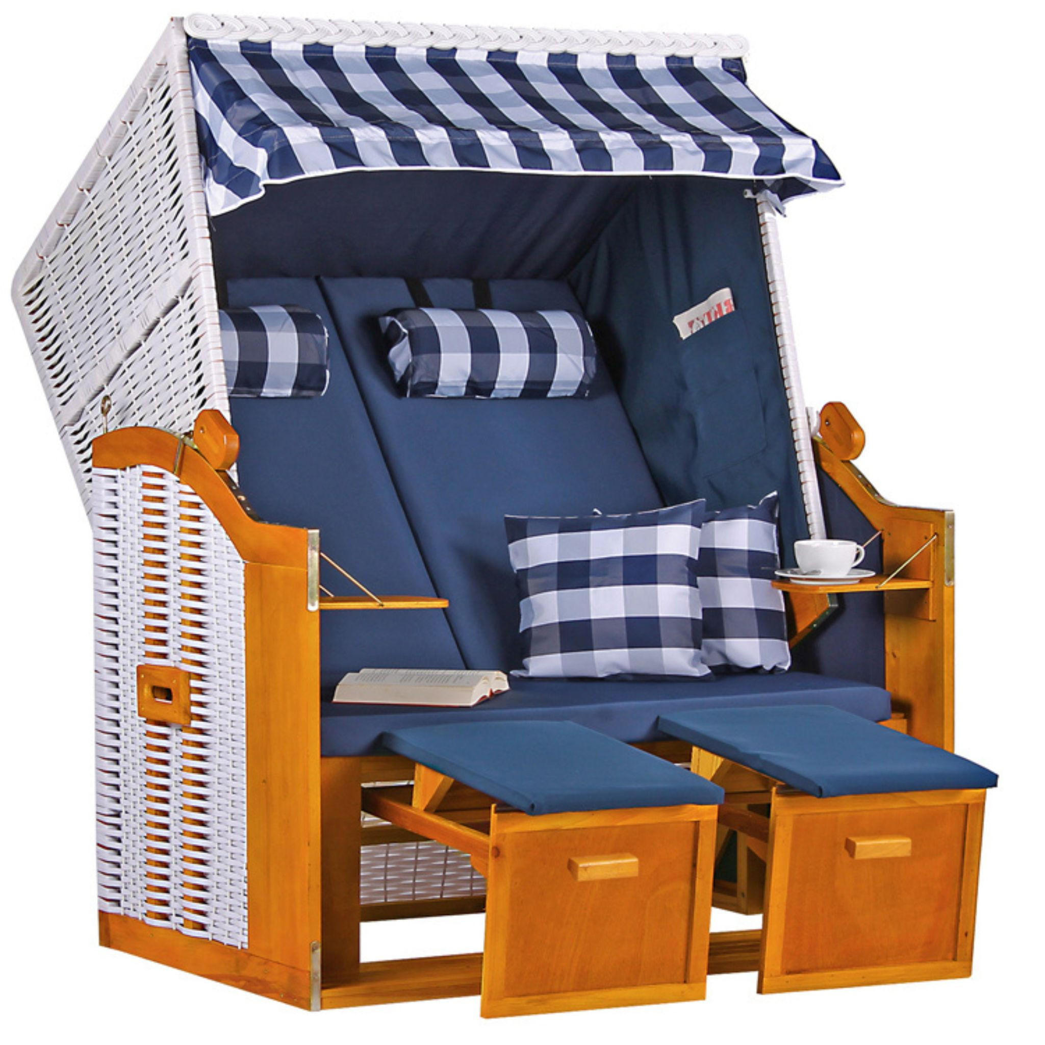 STRANDKORB Ostsee 2-Sitzer PE weiß - Blau/Weiß, Metall (120/160/80cm) - Mr. Deko