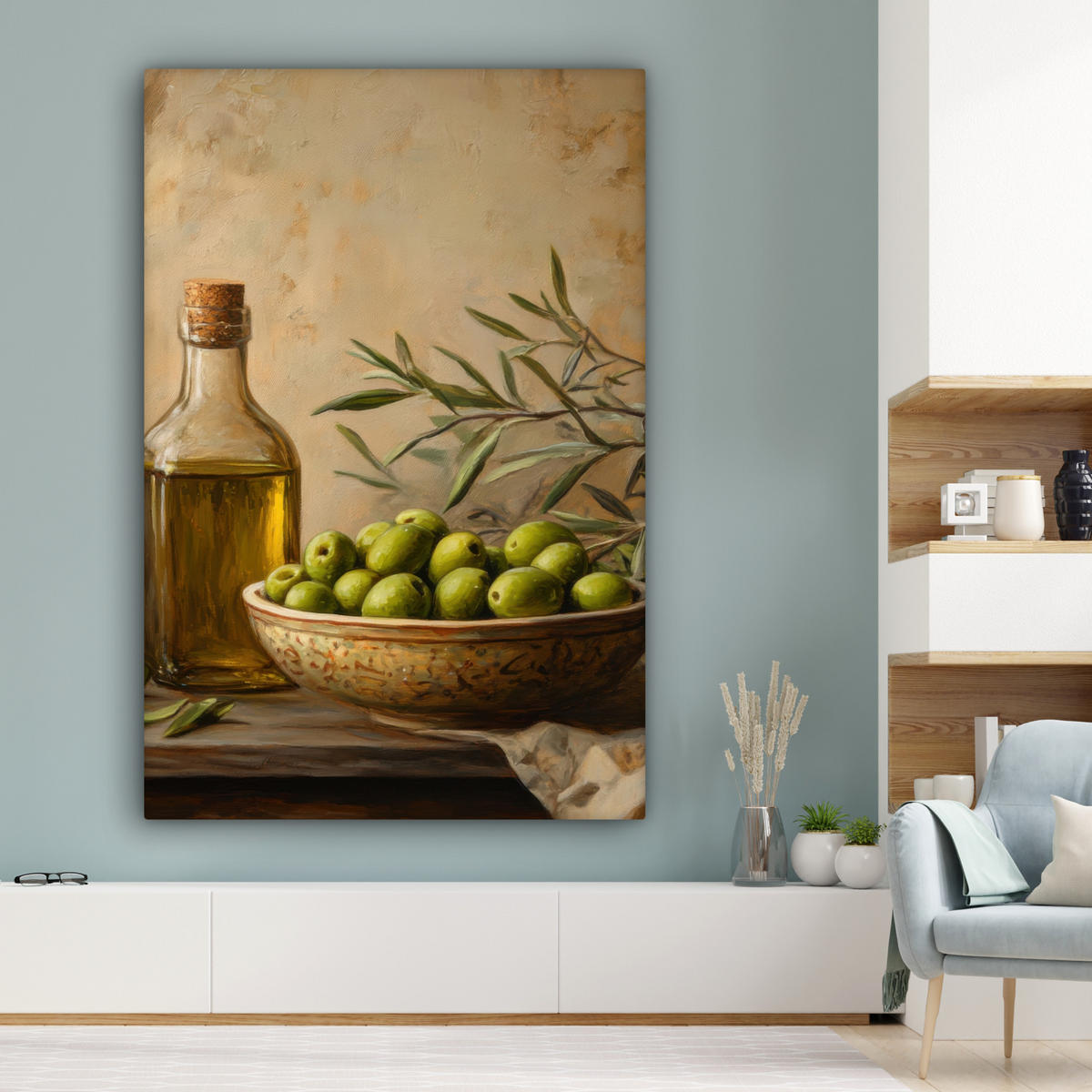 LEINWANDBILD Oliven - Stilleben - Vintage 90x140 cm - Olivgrün, Textil (90/140cm) - MuchoWow
