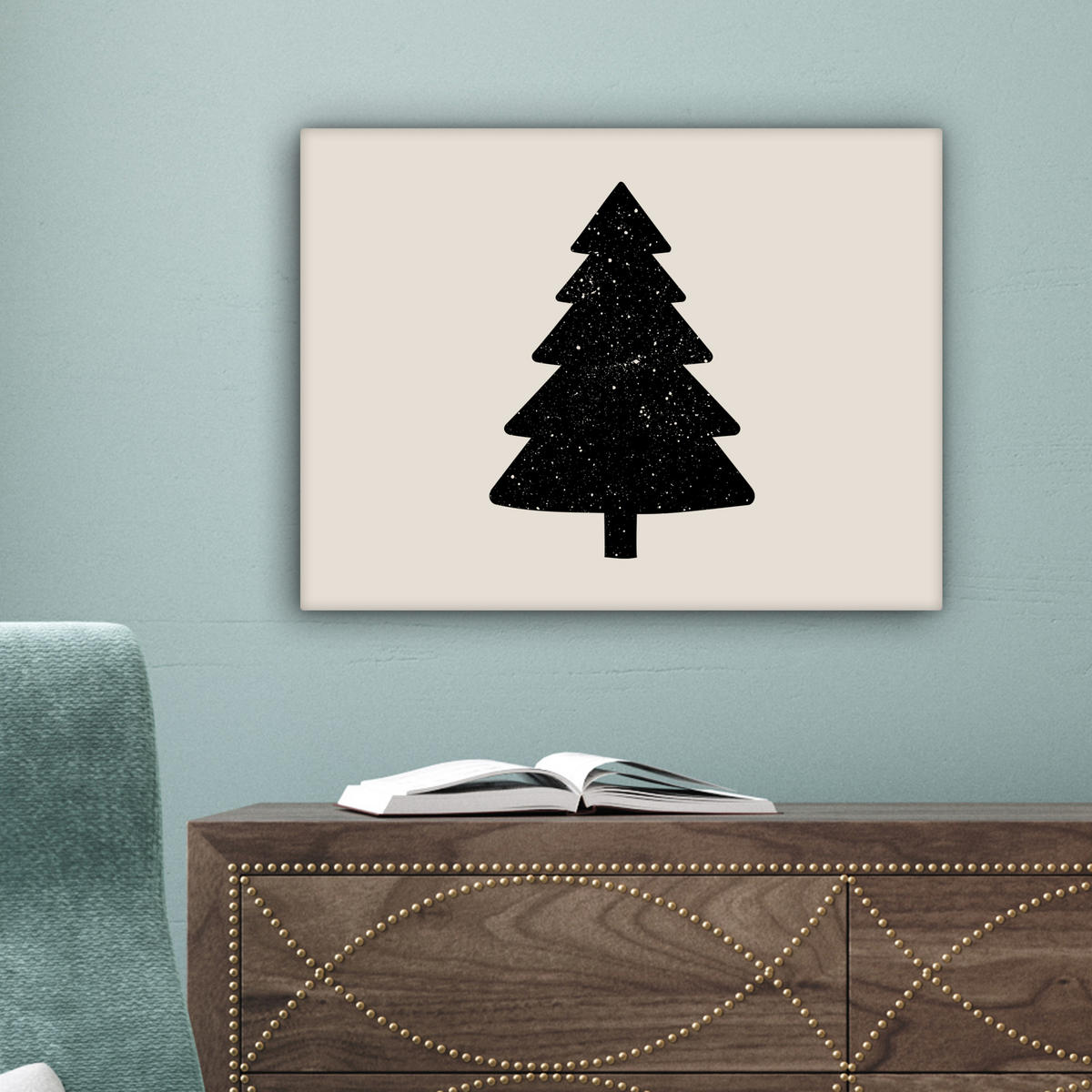 LEINWANDBILD Weihnachtsbaum - Schwarz - Urlaub - Beige 40x30 cm - Schwarz, Textil (40/30cm) - MuchoWow