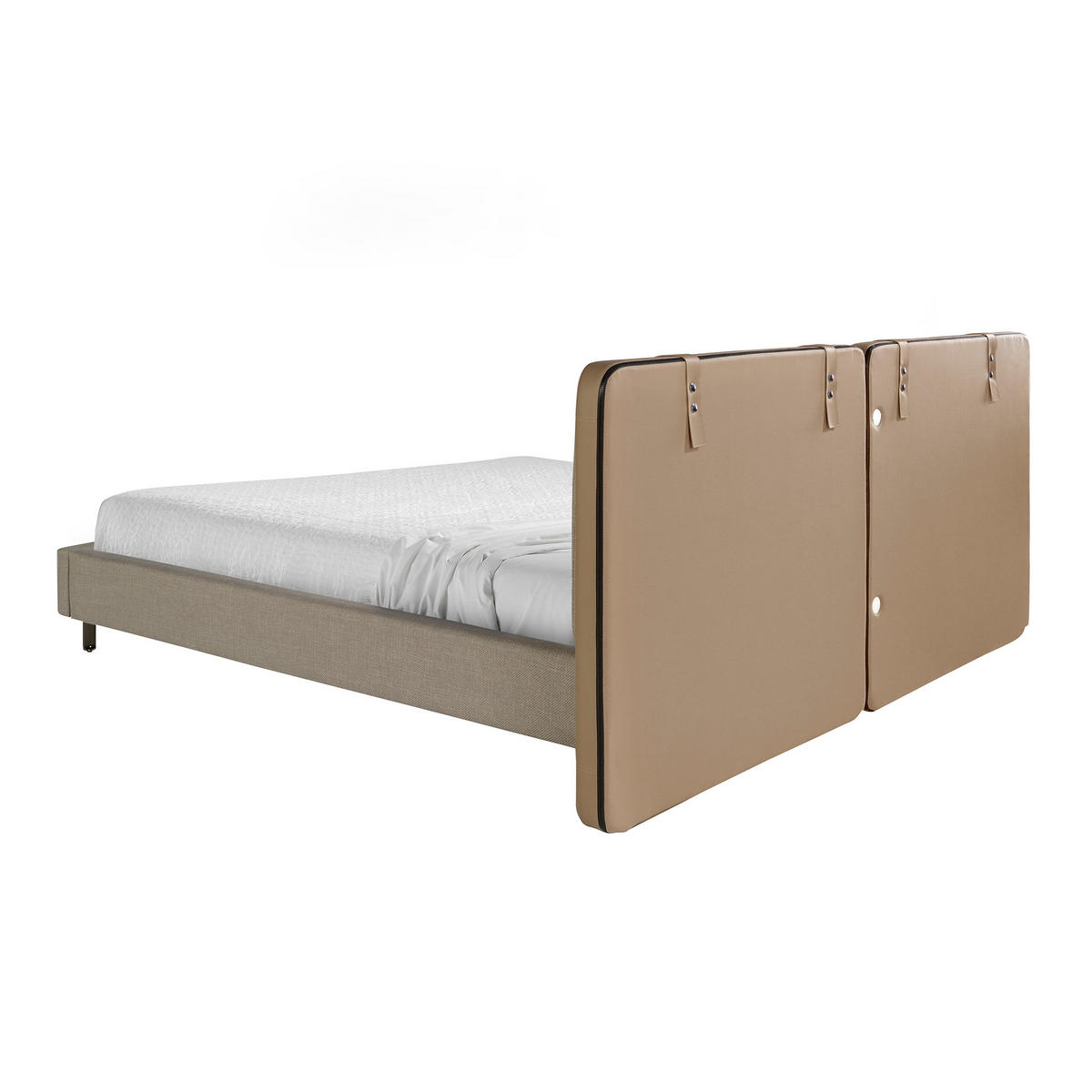 BETT Bett aus nerzfarbenem Kunstleder und grauem Stoff 217/222/100 cm - Taupe/Edelstahlfarben, Leder (180/200cm) - ANGEL CERDA