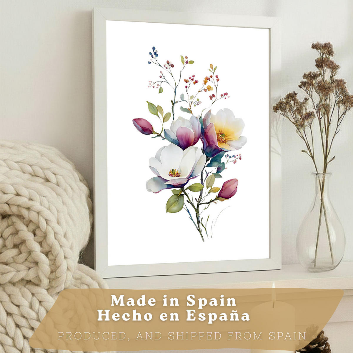 PLAKAT Sada 3 botanických uměleckých tisků. Květinové nástěnné umění. Moderní minimalistický květinový nástěnný PLAKAT. Velikost Bílý rám A3 - bílá, papír (29.7/42/3cm) - Nacnic
