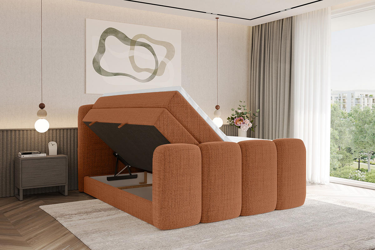 BOXBETT mit Matratze H3|H4 und Lattenrost - NINA-Z KING - 200x200 cm - Apricot - Orange, Holzwerkstoff (200/200cm)