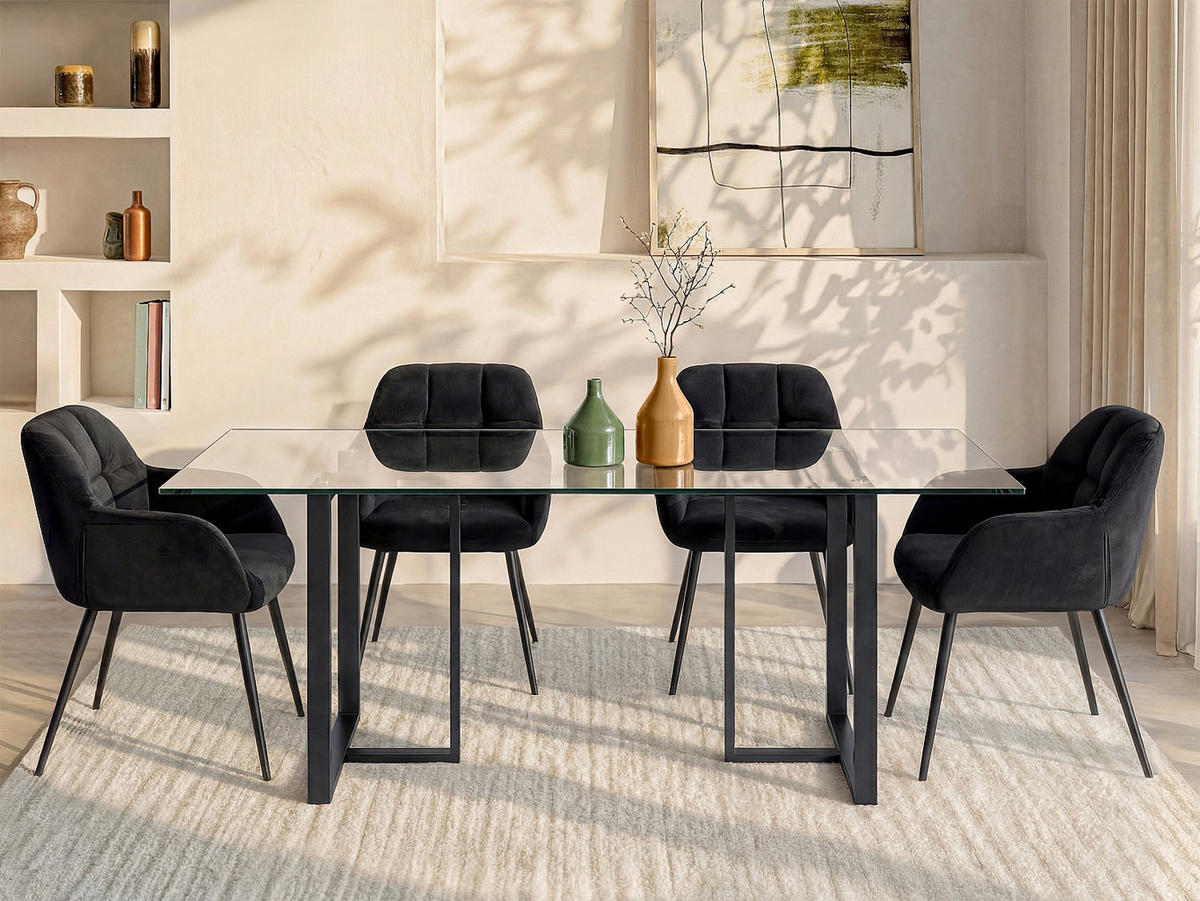 ESSTISCH - 6 Personen - Glas - Transparent, Schwarz NILESA - Transparent/Schwarz, Glas (90/180/75cm) - Vente-Unique