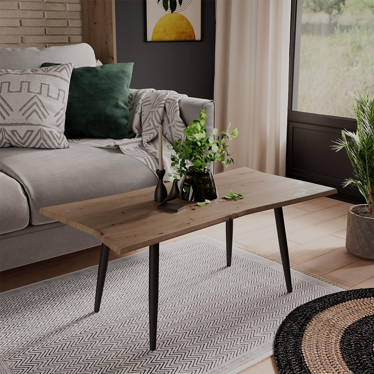 COUCHTISCH Yan Artisan 100 x 50 cm - Hellgrau, Holzwerkstoff (50/100/40cm) - Vicco