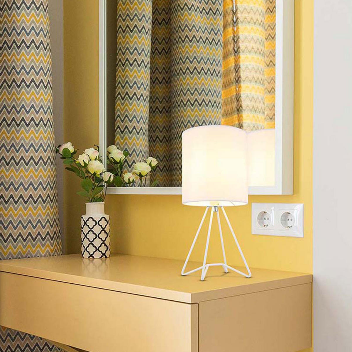 TISCHLEUCHTE Tamian Weiß Textil - Weiß, Metall (16/16/34.5cm) - Globo Lighting