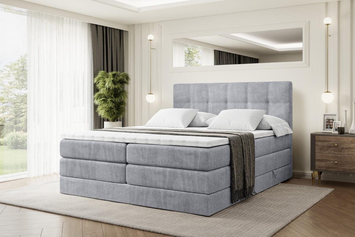 BOXSPRINGBETT MARCE KING - 160x200 - H3/H4 - Hellgrau - Hellgrau, Holzwerkstoff (160/200cm) - ALTDECOR