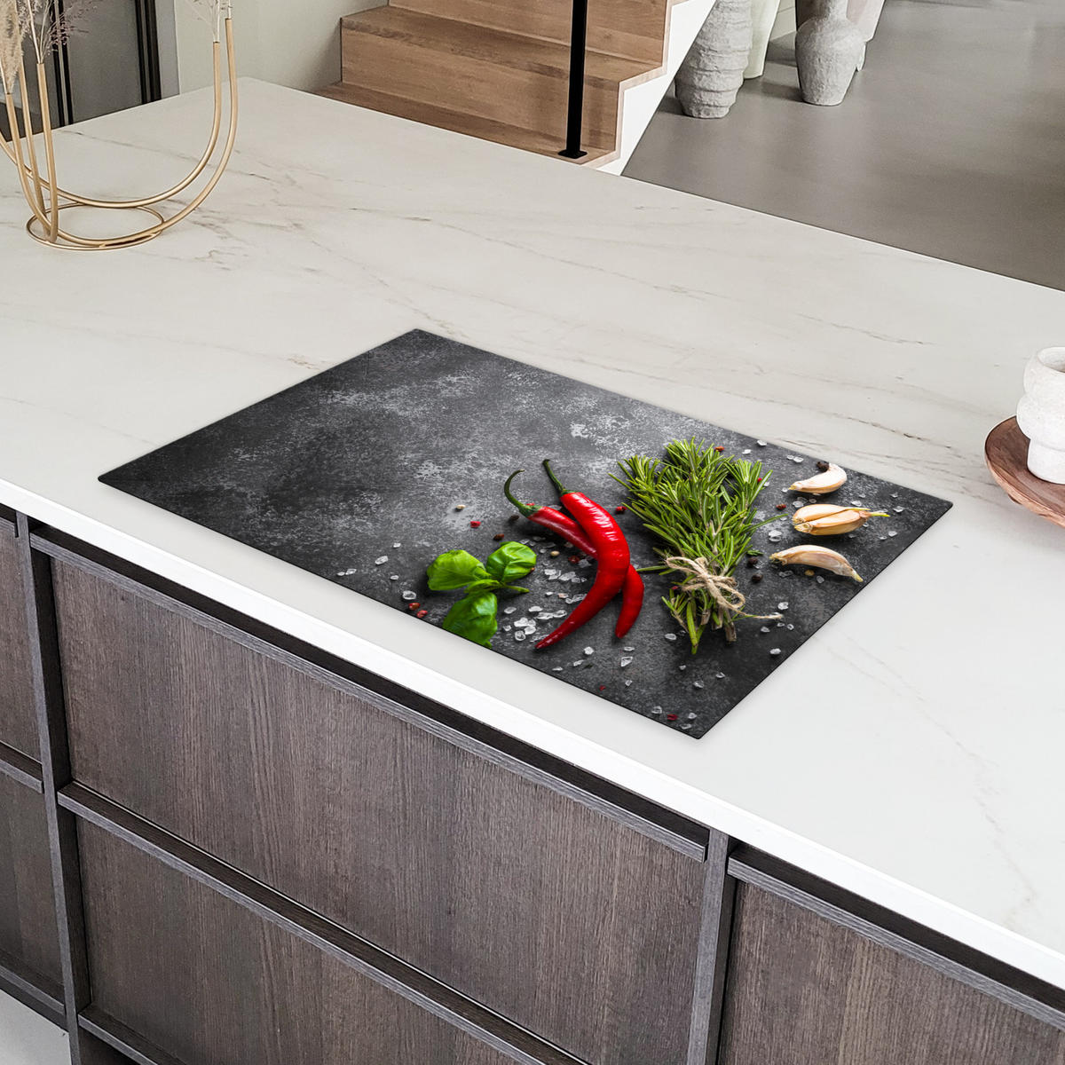HERDABDECKPLATTE Pfeffer - Kräuter - Gewürze - Beton 83x51 cm - Rot, Kunststoff (83/0.2/51.5cm) - MuchoWow