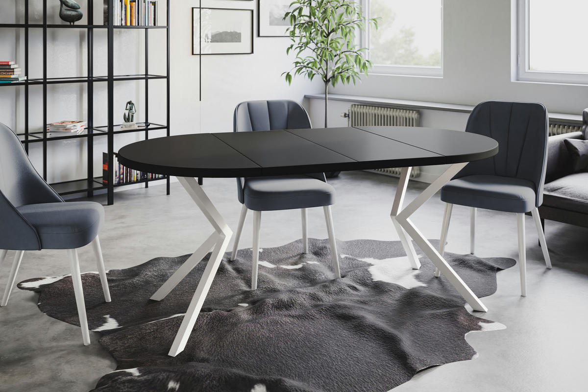 ESSZIMMERTISCH LOFT LITEN, ausziehbarer Tisch 90 cm/170 cm, Farbe: Schwarz, mit Metallbeinen in Farbe Weiß - Schwarz/Weiß, Holzwerkstoff (90/90/76cm) - Alpi-Möbel
