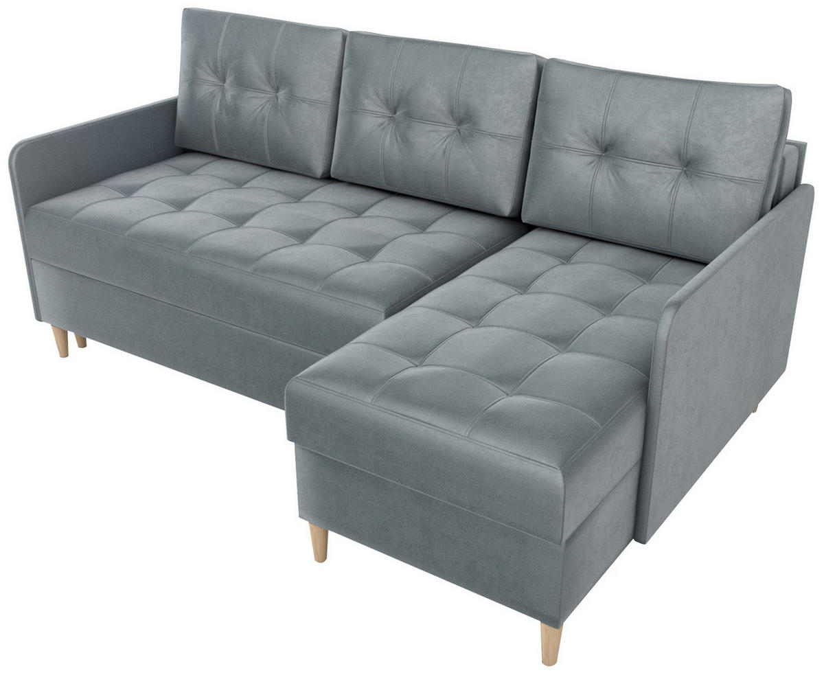 ECKSOFA Fado mit Schlaffunktion Grau Samtstoff - Grau, Textil (210/141cm) - Bromarkt