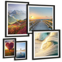 BILDER SET 5er Set - 50x50 cm & 20x30 cm & 40x60 cm Schwarzer Rahmen - Landschaften Berge Wellen Baum Herz Pier - Schwarz, Kunststoff (40/60cm) - TULUP