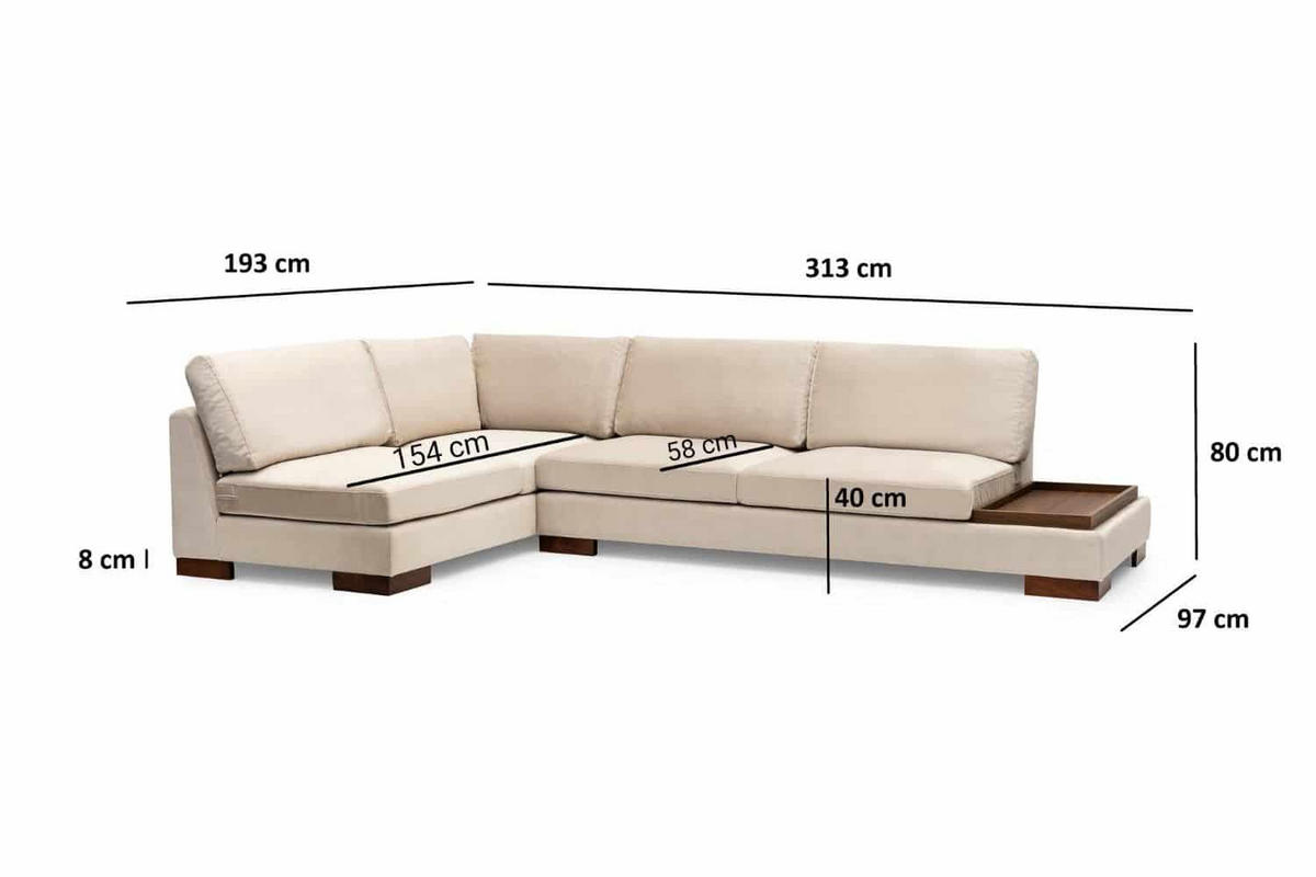 ECKSOFA mit Hocker und Lounge-Design - Beige/Walnussfarben, Holz/Textil (313/193cm) - myHomelando