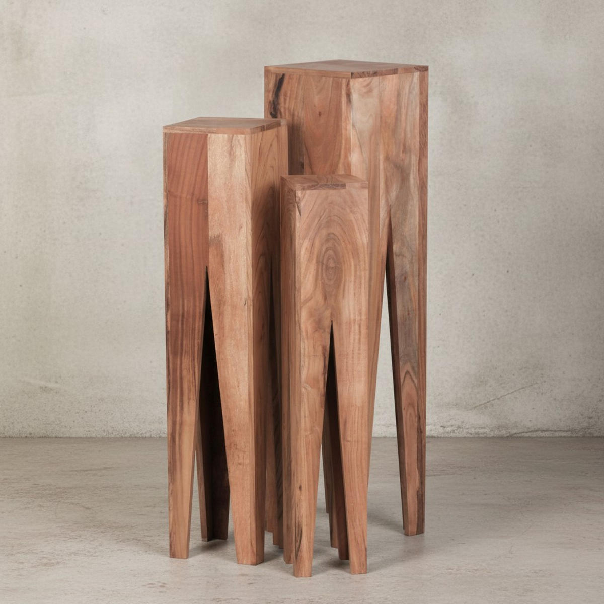 BEISTELLTISCH 3er Set Massivholz Handgefertigt Giraffenbeine, Beige 25x25x100 cm - Beige, Holz (25/25/100cm) - KADIMA DESIGN