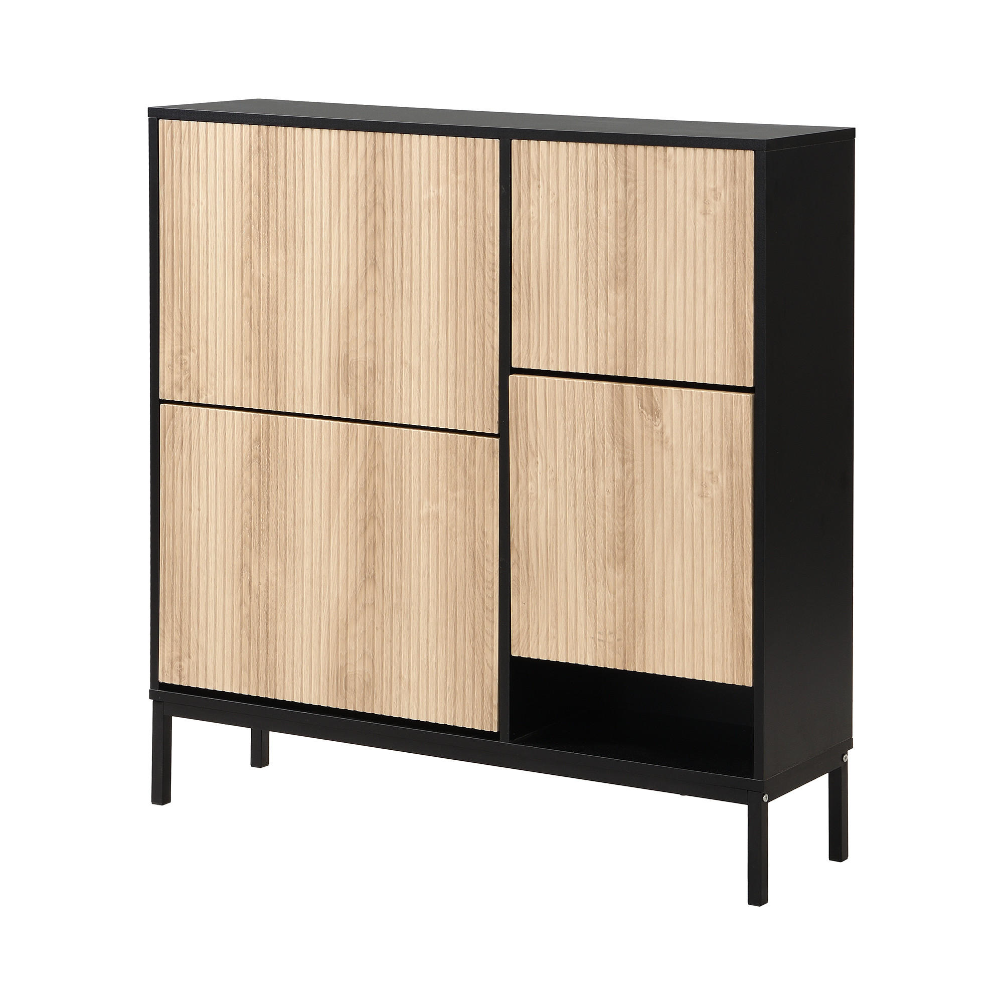 SCHUHKIPPER DE-38217 100/25/100 cm mit 3 Klappen Schwarz/Holzoptik - Schwarz/Naturfarben, Holzwerkstoff (100/100/25cm) - ComfortXL