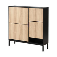 SCHUHKIPPER DE-38217 100/25/100 cm mit 3 Klappen Schwarz/Holzoptik - Schwarz/Naturfarben, Holzwerkstoff (100/100/25cm) - ComfortXL