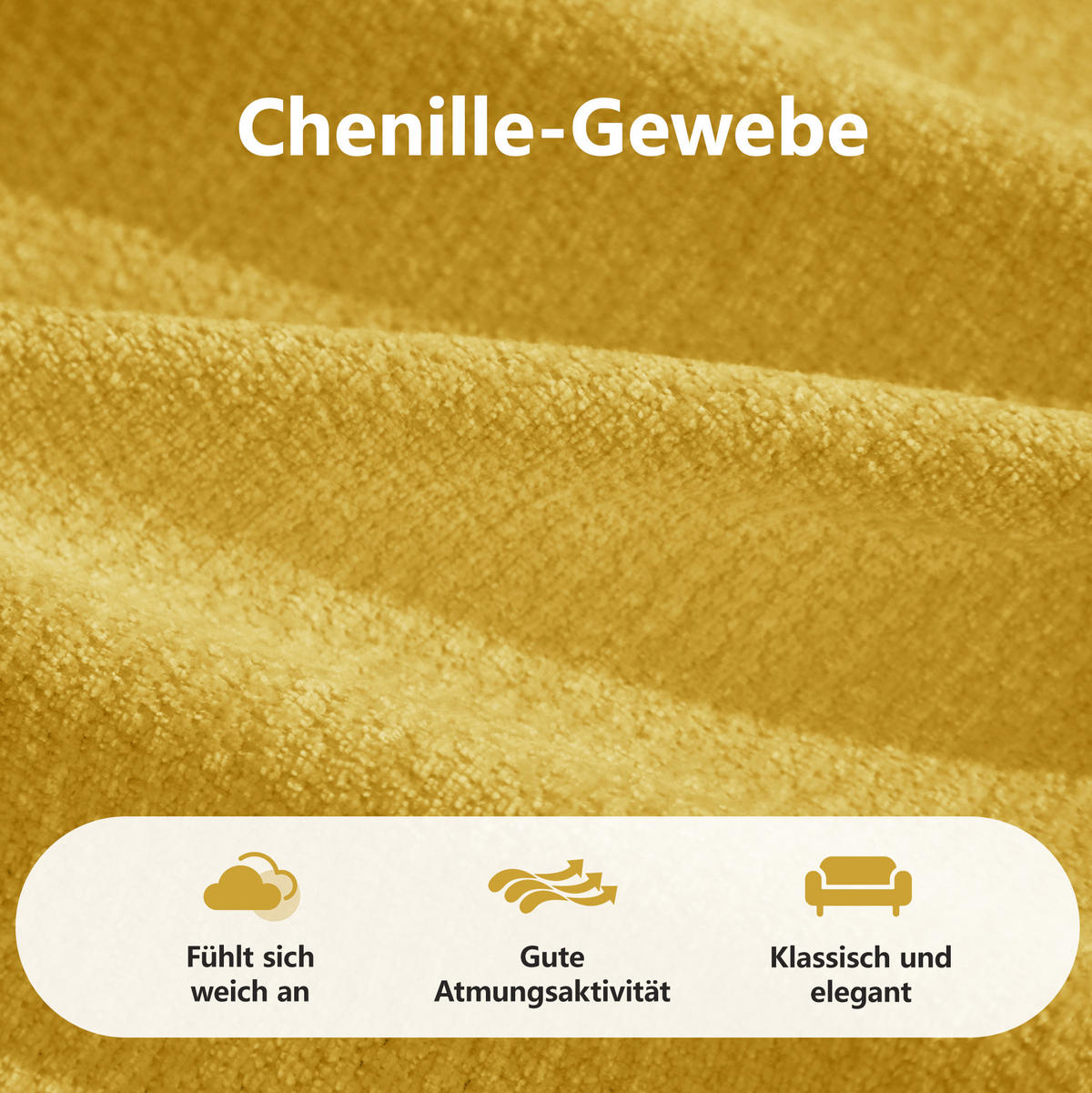 SOFA 194/160/68 cm in Gelb aus Chenille, frei kombinierbar - Gelb, Textil (160/68/194cm) - Flora Grace