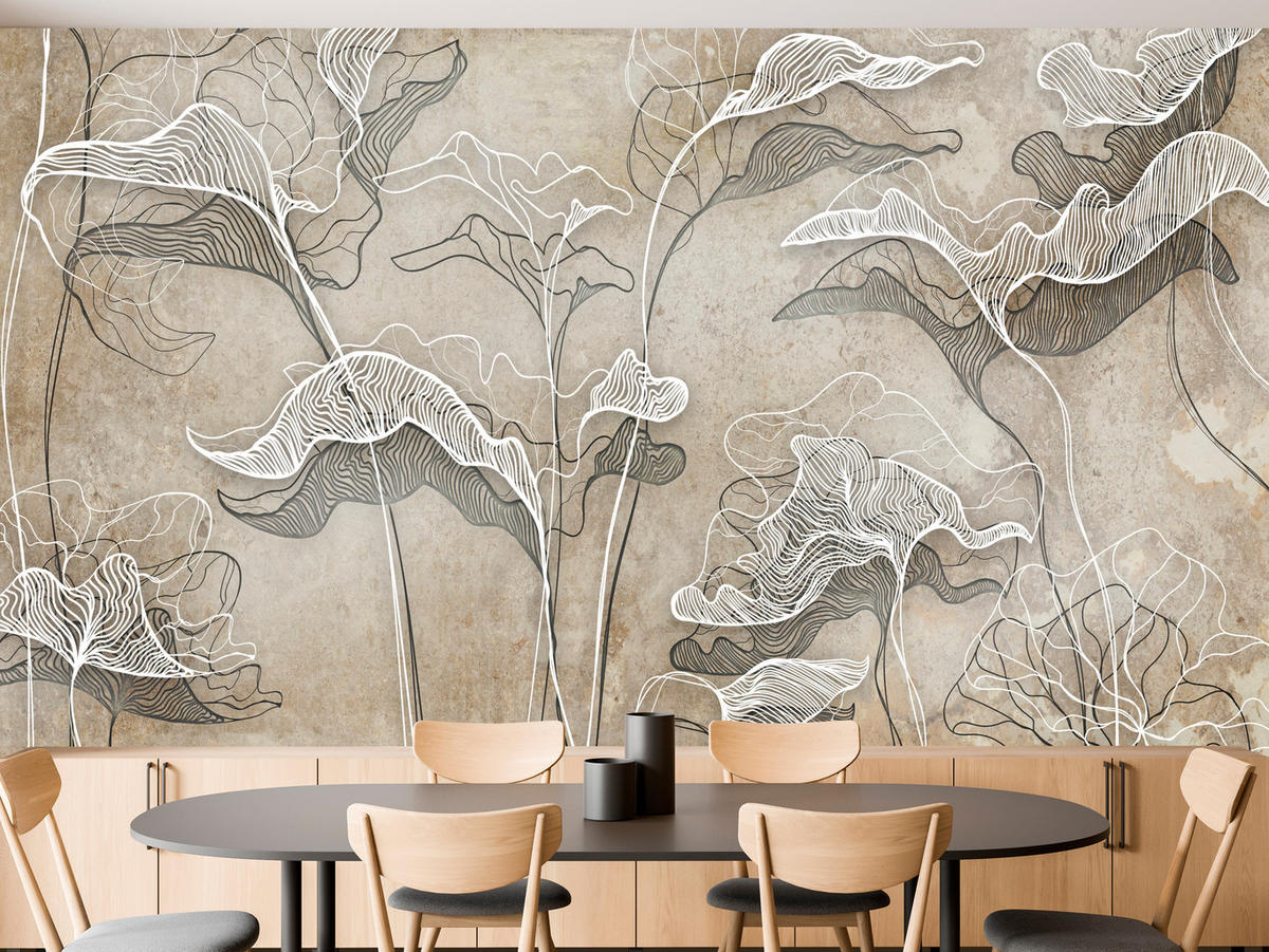 FOTOTAPETE Abstrakte Blätter Beton Optik 350x256 - Beige/Braun, Papier (350/256cm) - Muralo