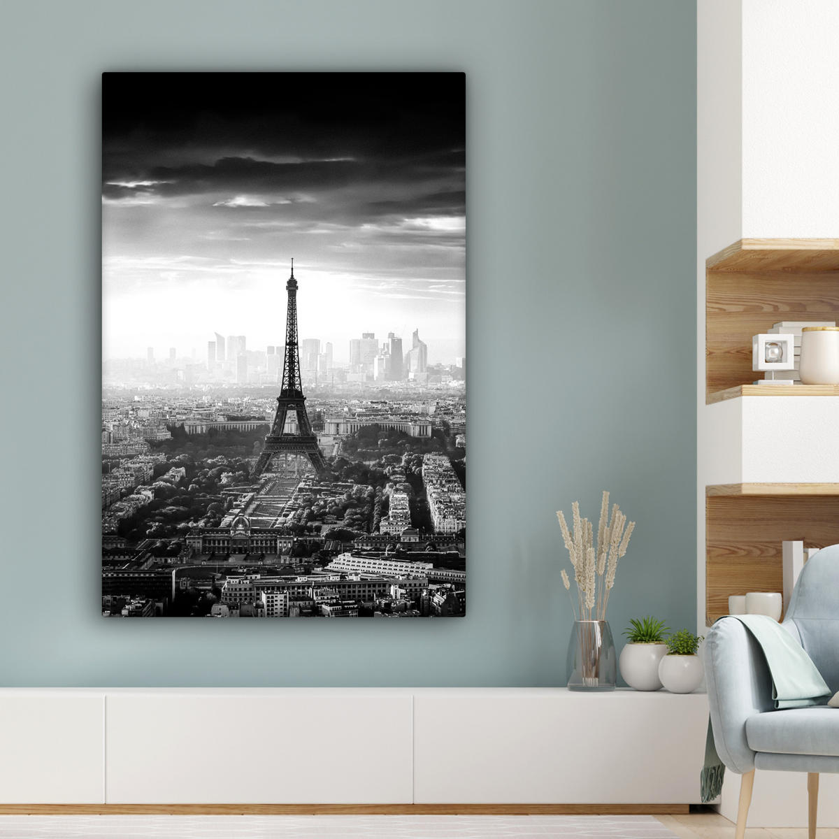 LEINWANDBILD Paris - Skyline - Eiffelturm - Stadt - Wolken Deko Groß 90x140 cm - Dunkelgrau, Textil (90/140cm) - MuchoWow