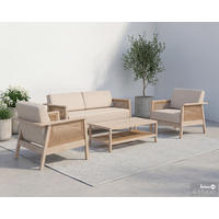 LOUNGESET - 4-teilig - Akazie massiv / Webstoff - Braun / Beige - Beige, Holz/Kunststoff - home24