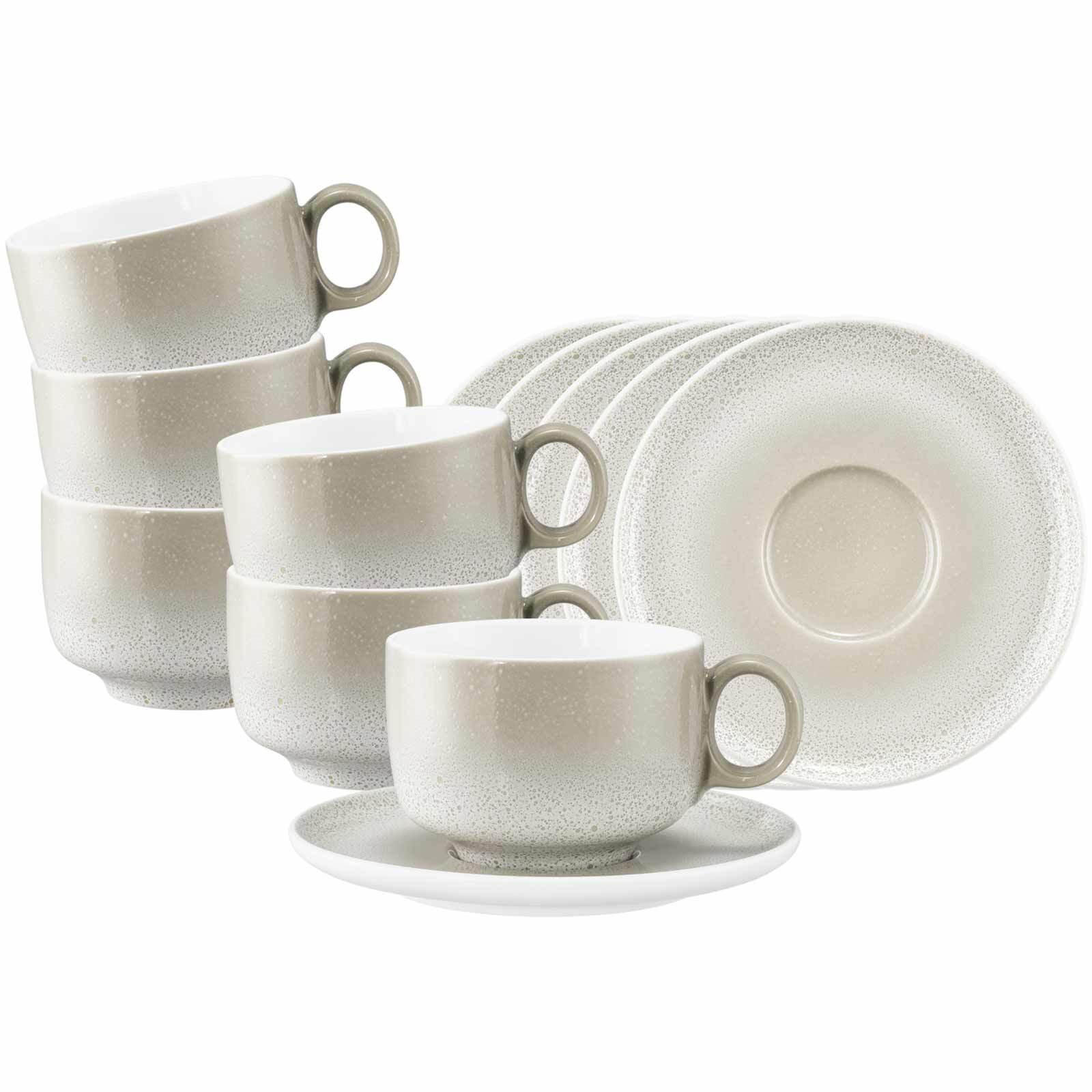 MILCHKAFFEETASSEN MIT UNTERTASSEN Sento Home Aura cream 350 ml 6er Set - Creme, Keramik (0.35L) - Seltmann Weiden