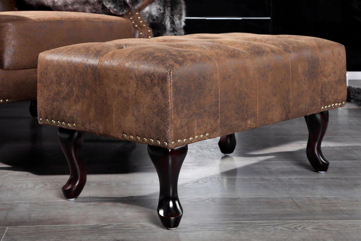 HOCKER CHESTERFIELD Microfaser Braun 80 cm - Braun, Holz/Textil (80/40/45cm) - riess-ambiente