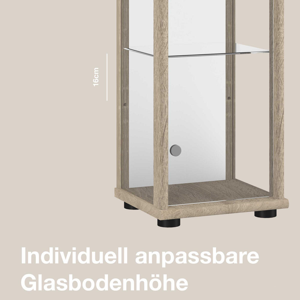 GLASVITRINE 33/37/176 cm mit Spiegel, LED, Schloss & 4 höhenverstellbaren Glasböden - Transparent/Silberfarben, Glas/Holzwerkstoff (37/176/33cm) - K-Möbel