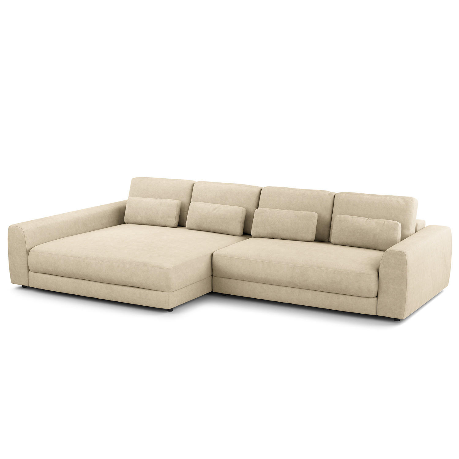 ECKSOFA mit XXL-Longchair - Beige/Schwarz, Kunststoff/Textil (323/182cm) - home24