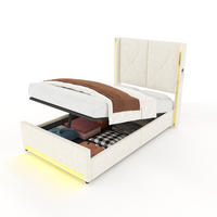 POLSTERBETT 90x200 cm in Beige mit Stauraum, LED und USB-/Type-C-Anschlüssen - Beige, Textil (90/200cm) - IVMEU