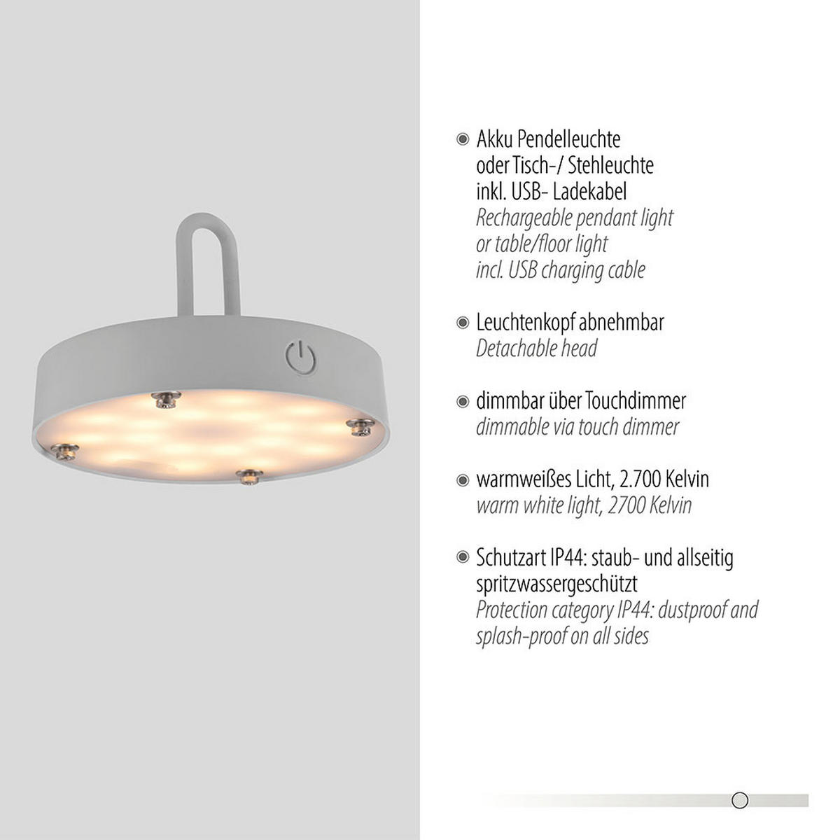 PENDEL-/TISCHLEUCHTE GABBIA LED Akku, greige, Touchdimmer - Beige, Holz (46/46/37.5cm)
