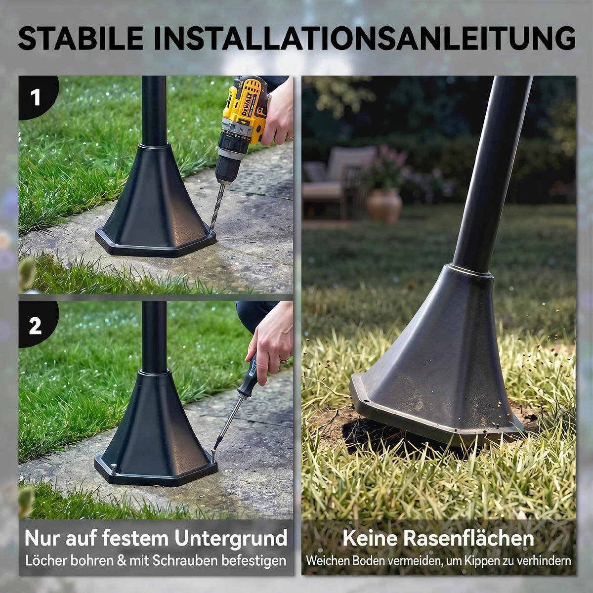 SOLÁRNÍ zahradní lampa se 3 světly Solární lampa s LED 120 lumenů IP44 plast - černá, kov (51.5/47/182.5cm) - Outsunny