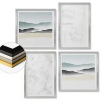 WANDBILDER 4er Set - 50x50 cm & 40x60 cm Silberner Rahmen - Weiße Flecken auf Leinwandhintergrund - Silberfarben, Kunststoff (50/50cm) - ArtPrintCave