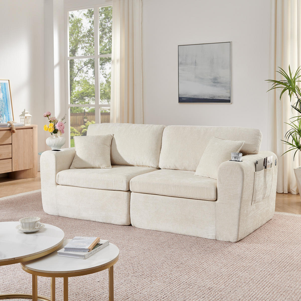 SOFA 2-Sitzer Chenille Beige - Beige, Kunststoff (220/89/100cm) - Meubliv