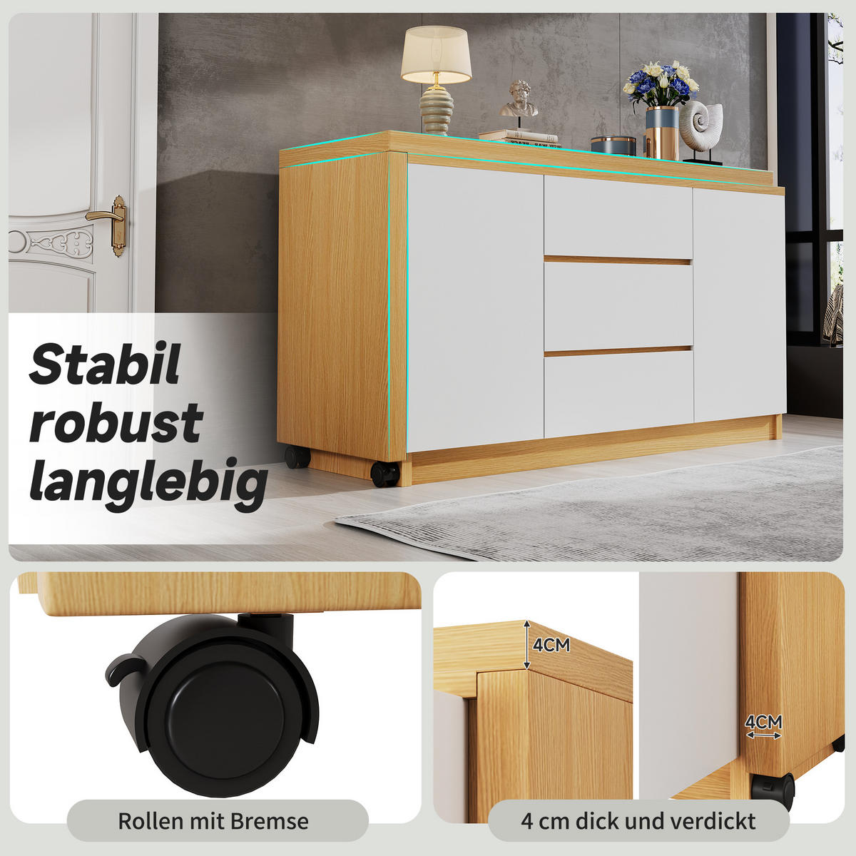 SCHREIBTISCH Rollen drehbar klappbar Weiß Eiche modern - Eichefarben, Holzwerkstoff (120/50/76.5cm) - FLIEKS