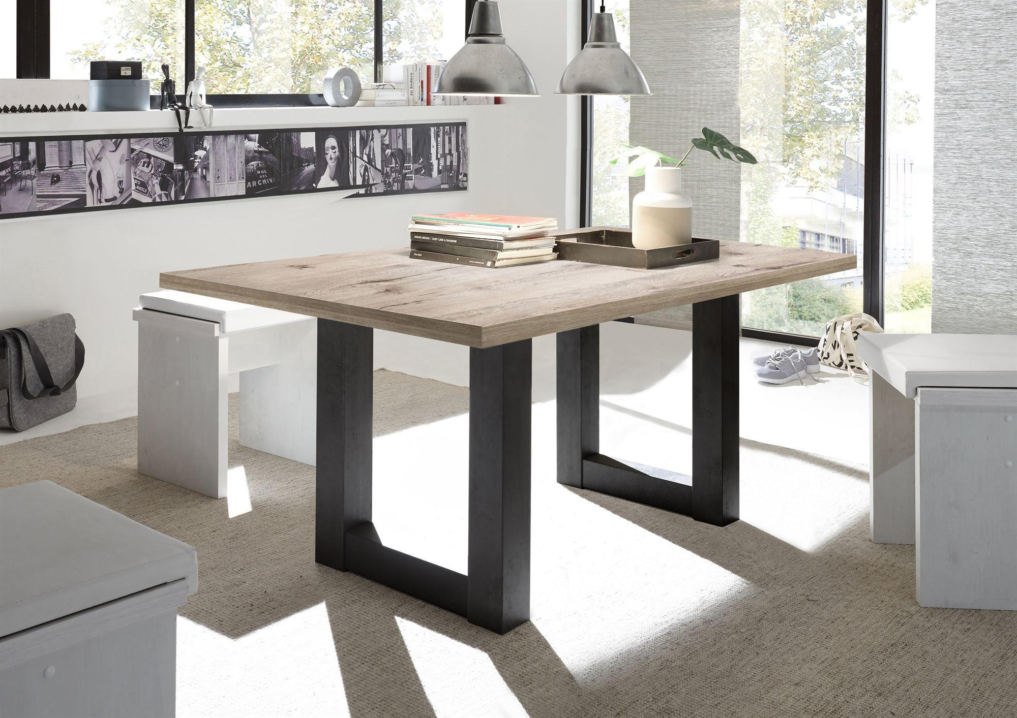 ESSZIMMERTISCH Eila 8 140 x 90 x 75 Esstisch Schwarzstahl/Sandeiche - Naturfarben, Holz (140/90/75cm) - 58aufmkessel