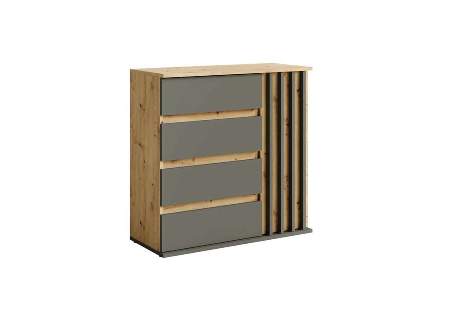 KOMMODE DALIA 80/79,7/34cm mit 4 Schubladen 1 Türen Eiche Artisan - Graphitfarben/Eiche Artisan, Holzwerkstoff (80/79.7/34cm) - MASSENO
