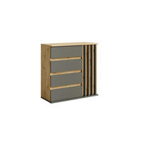 KOMMODE DALIA 80/79,7/34cm mit 4 Schubladen 1 Türen Eiche Artisan - Graphitfarben/Eiche Artisan, Holzwerkstoff (80/79.7/34cm) - MASSENO