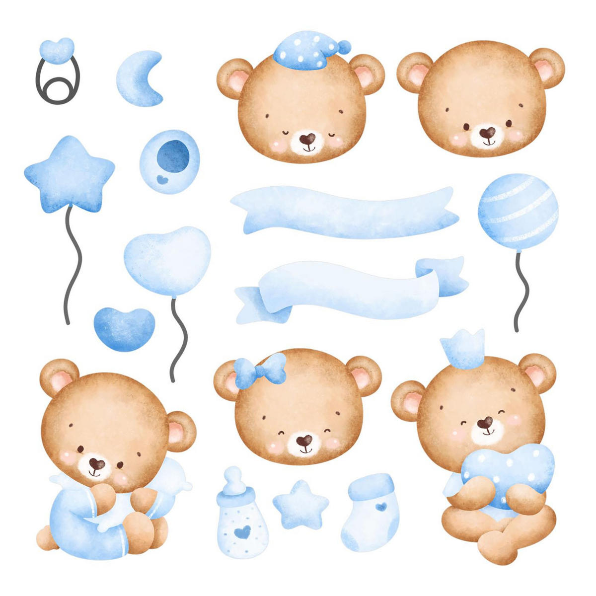 WANDAUFKLEBER 80x111cm - Kleine Bären - Multicolor, Kunststoff (80/111/0.1cm) - Wallfluent