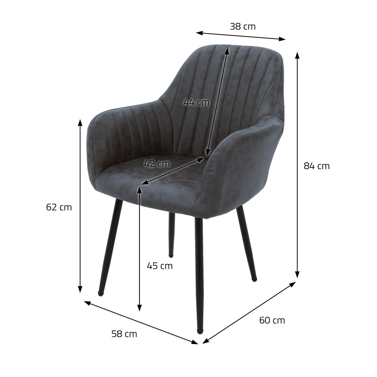 STUHL Kunstleder anthrazit 4er Set - Anthrazit, Metall (60/84/58cm) - ML-DESIGN