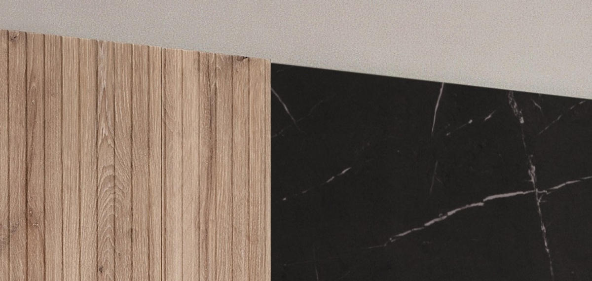 TV-LOWBOARD Eiche, Marmor schwarz 160 cm, TV Unterschrank Set mit Ethanol Kamin - Eichefarben/Schwarz, Holzwerkstoff/Kunststoff (160/180/45cm) - Inn.Furn
