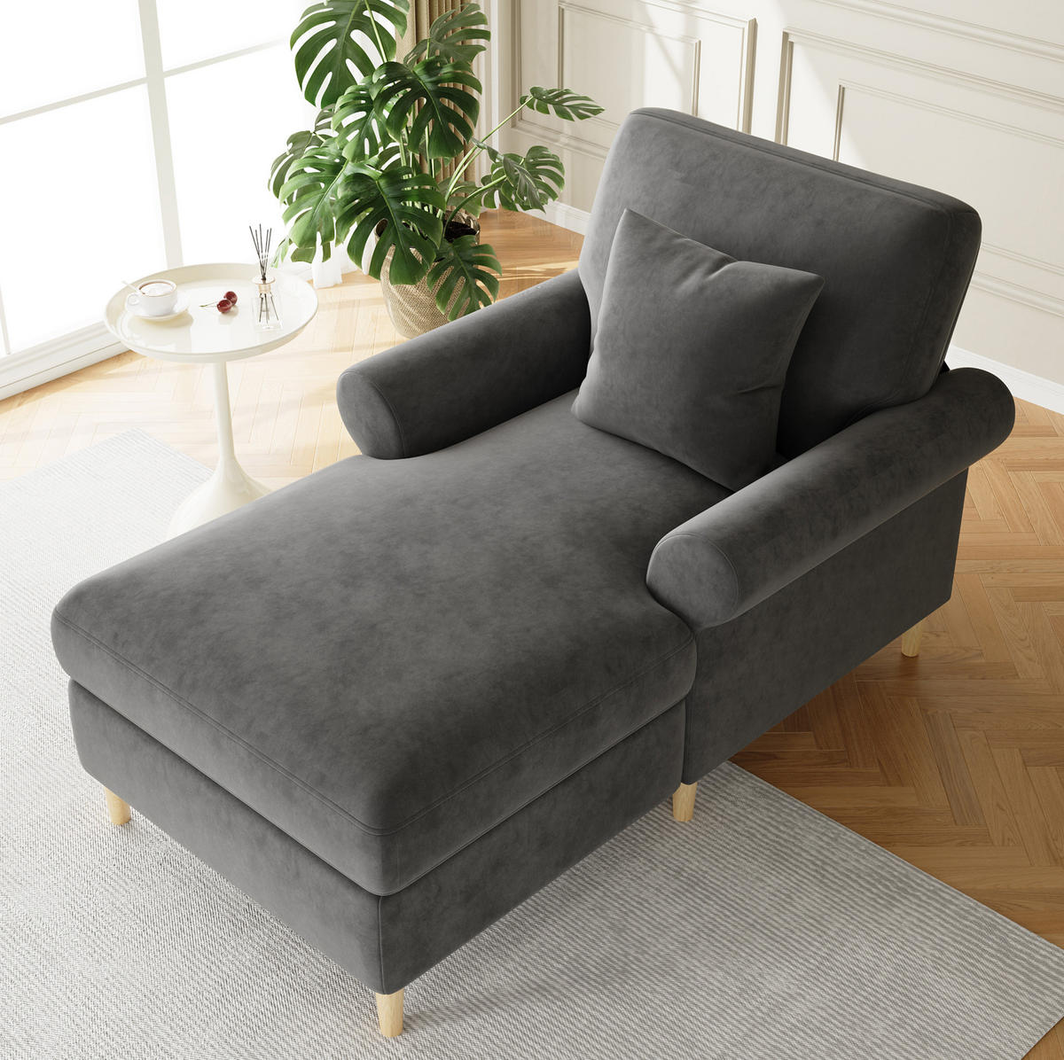 SESSEL mit Liegefunktion 133 x 87 x 90 cm Samt Grau - Grau, Holz (87/90/133cm) - Meubliv