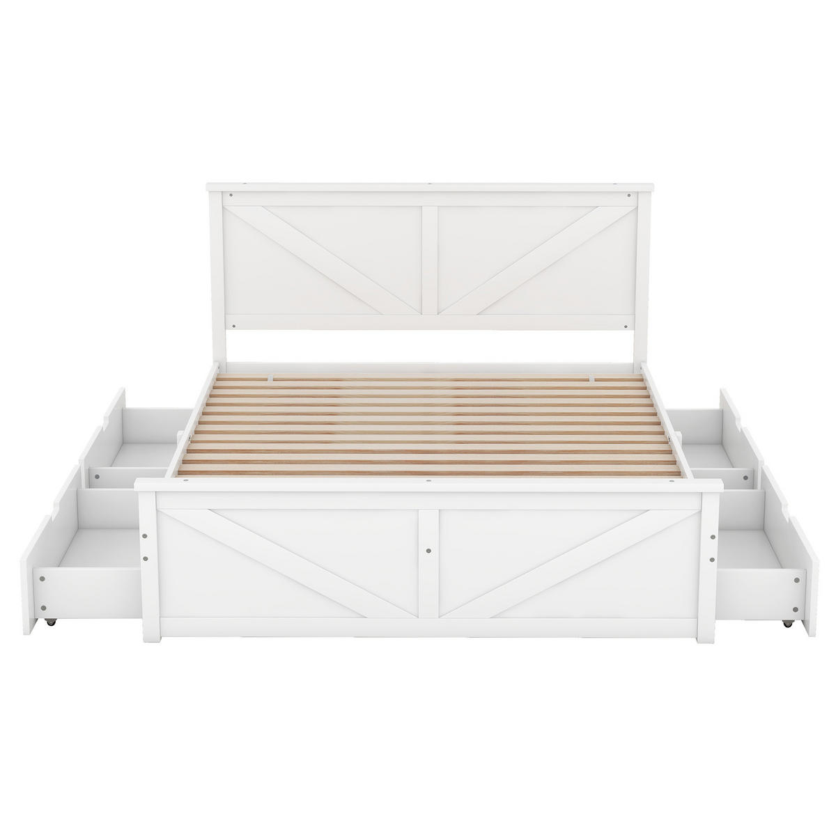 POSTEL 160/200 cm bílá z borovice a MDF se 4 úložnými zásuvkami a čelem - bílá, dřevo (160/200cm) - OKWISH