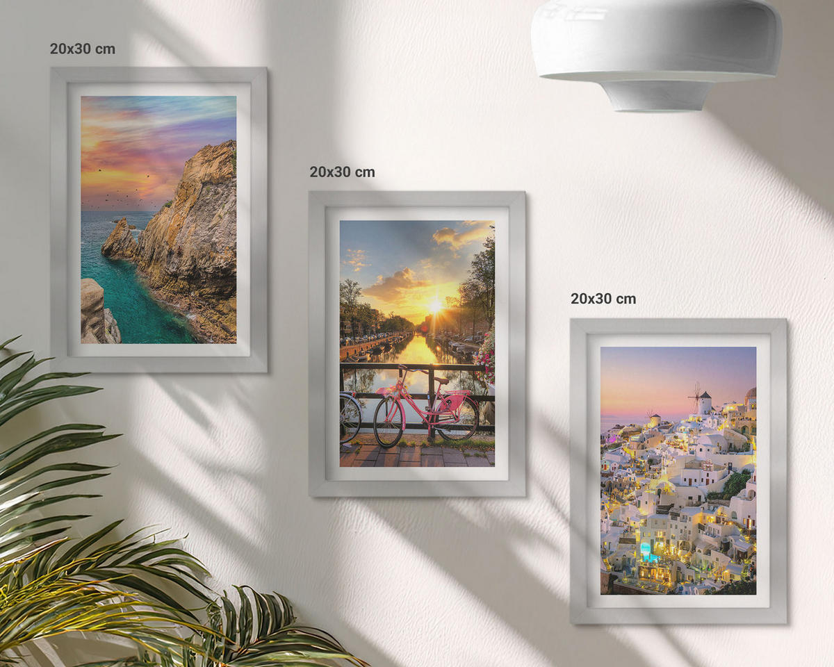 WANDBILDER 3er Set - 20x30 cm Silberner Rahmen - Sonnenuntergang am Meer - Silberfarben, Kunststoff (20/30cm) - ArtPrintCave